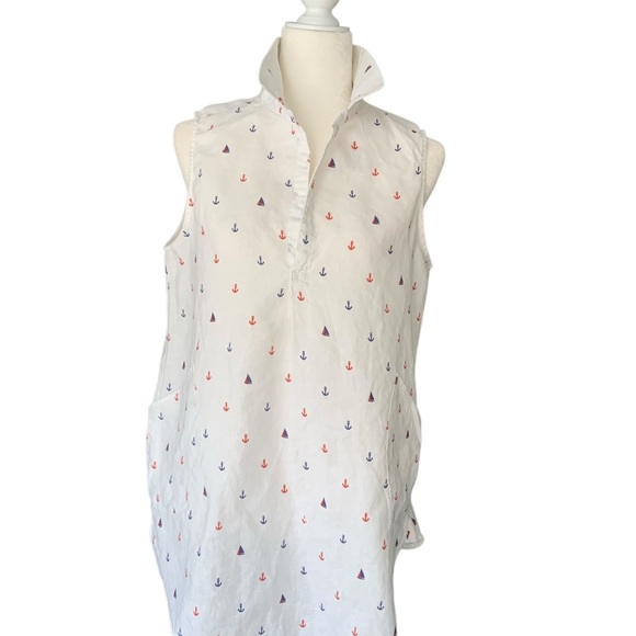 Kenar  100% Linen   Sleeveless White Blouse with Nautical Print  – Size Large - Picture 1 of 8
